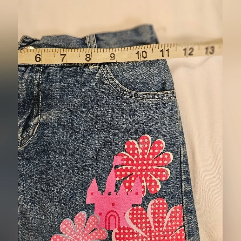 Disney Girls Blue Jean Skirt With Built In Shorts Princess Castle Design Size 6